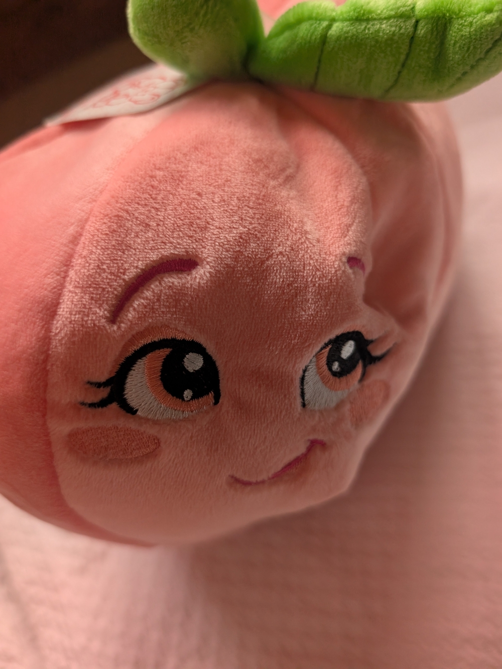 Fiesta Plush Peach Hat for Kids - Pink with Green Leaf